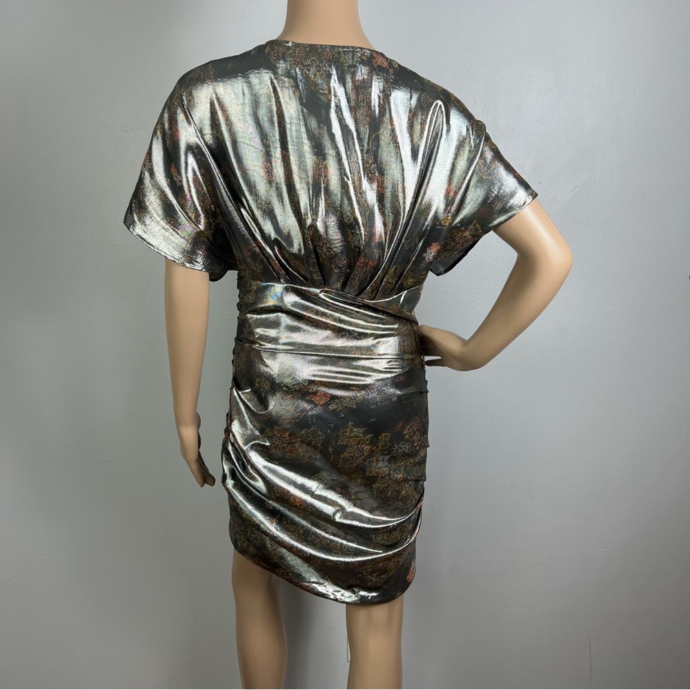 NEW IRO RUCHED METALLIC FLORAL PRINT MINI DRESS - Picture 6 of 9